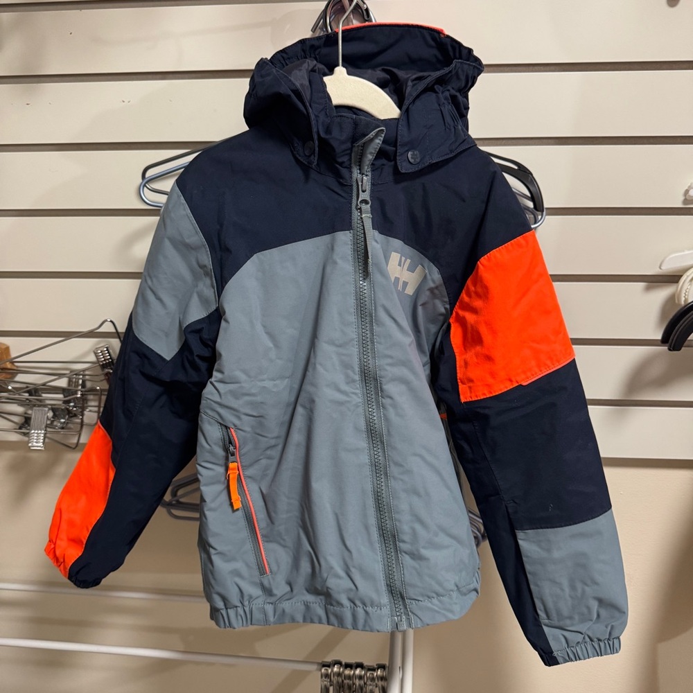 Helly Hansen Kids Navy, Gray & Orange Hooded Insulated Puffer Jacket